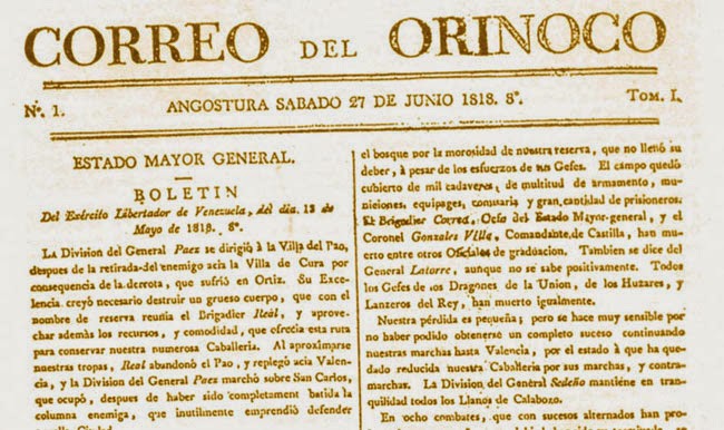 Primer ejemplar Correo del Orinoco