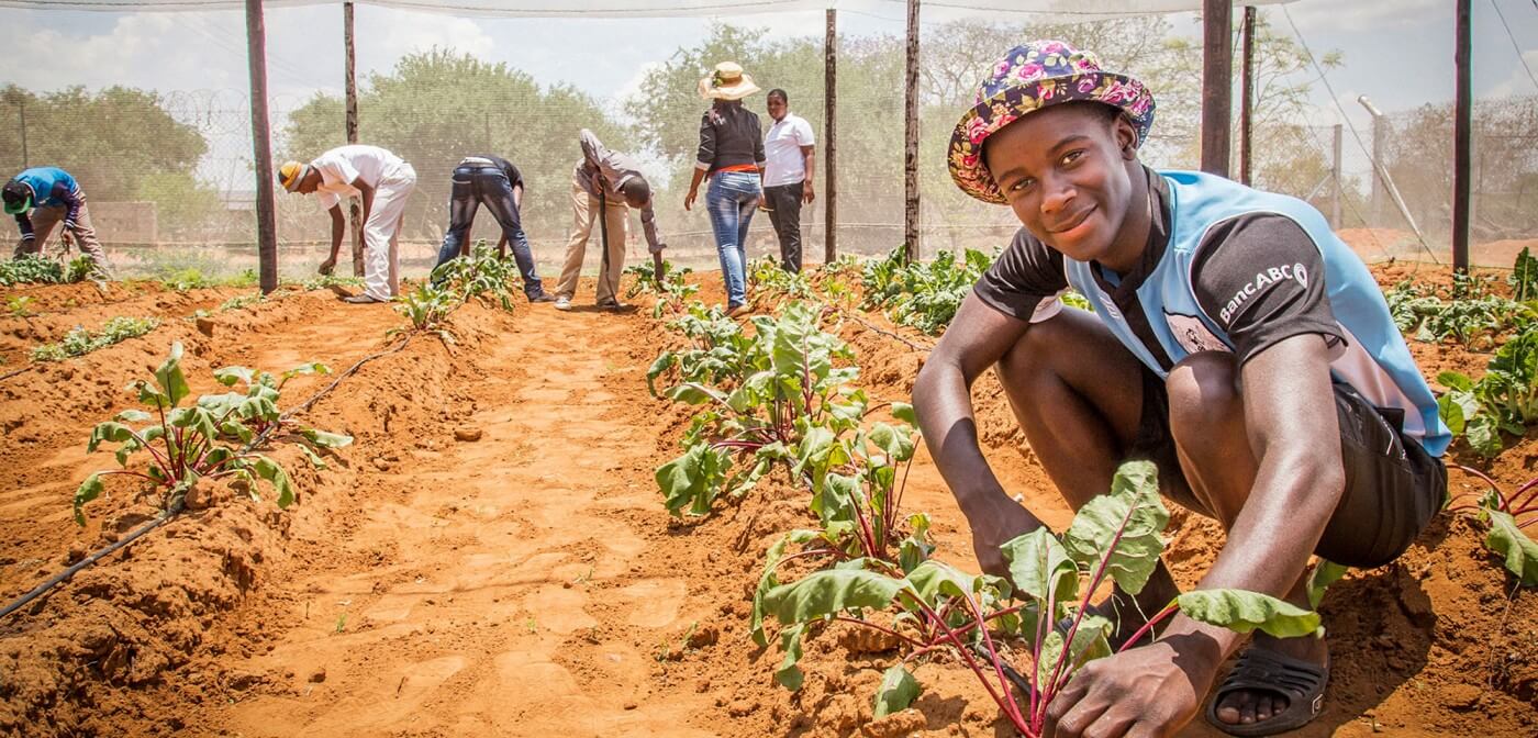 Hombres y mujeres sembrando en Botswana