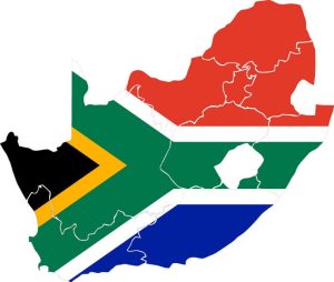 Mapa de Sudáfrica con los colores de su Bandera