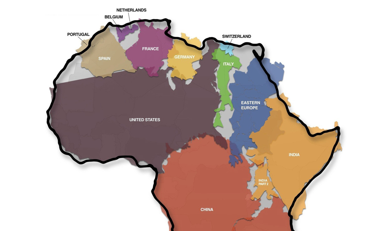 África - Mapa real de su territorio y extensión