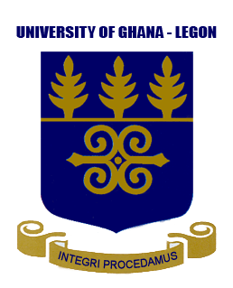 Logotipo de la Universidad de Ghana con el símbolo Dwennimmen en el centro