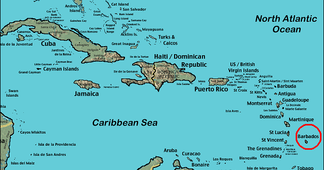 Mapa de Barbados en el Caribe