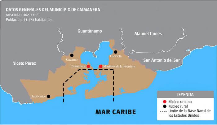 Mapa del Municipio de Caimanera. Base Naval de EEUU en Guantanamo