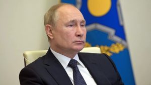 El presidente de Rusia, Vladímir Putin, durante la cumbre extraordinaria del Consejo de Seguridad Colectiva de la Organización del Tratado de Seguridad Colectiva (OTSC) . Foto Sputnik, Alexéi Nikolski -