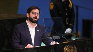 El presidente de Chile Gabriel Boric habla en la 77.ª sesión de la Asamblea General de las Naciones Unidas
