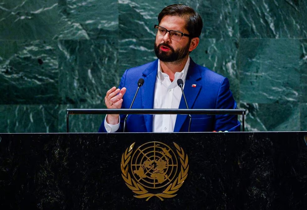El presidente de Chile Gabriel Boric en su discurso ante la Asamblea de Naciones Unidas en Nueva York.