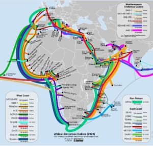 Lineas de cables submarino de Internet en Africa fuente Techpoint Africa