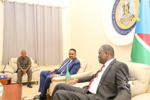Reunión entre el secretario ejecutivo de la Autoridad Intergubernamental para el Desarrollo (IGAD) Workneh Gebeyehu y autoridades de Sudán del Sur