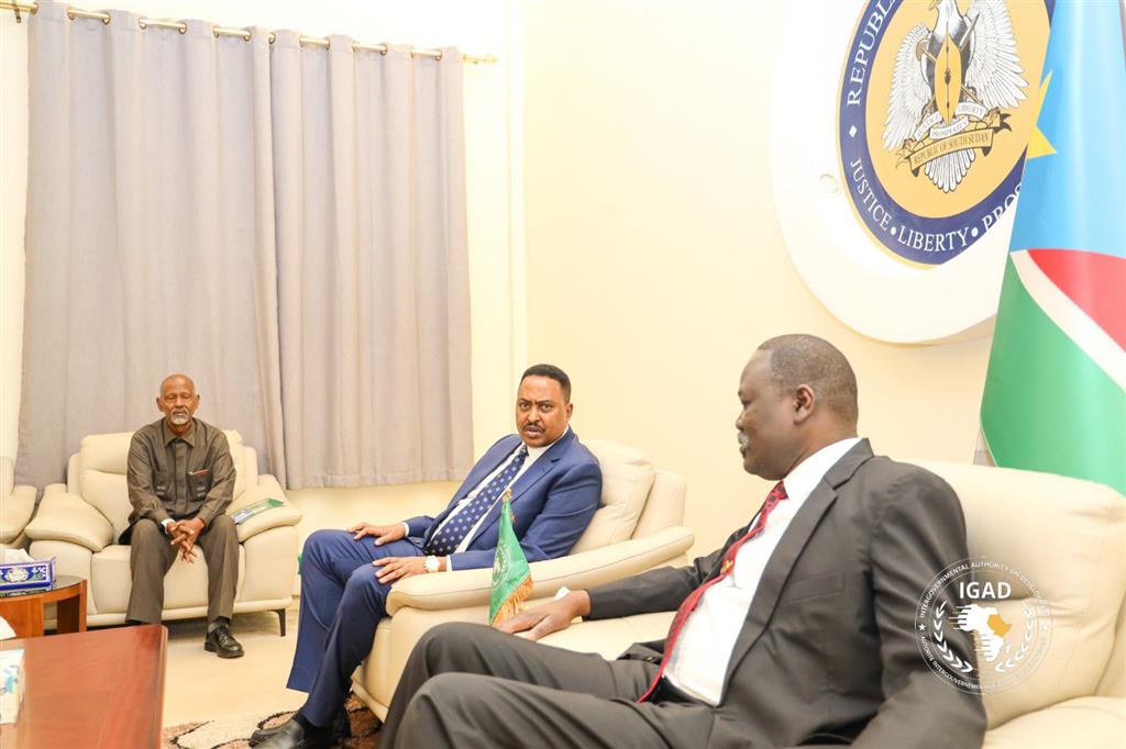 Reunión entre el secretario ejecutivo de la Autoridad Intergubernamental para el Desarrollo (IGAD) Workneh Gebeyehu y autoridades de Sudán del Sur