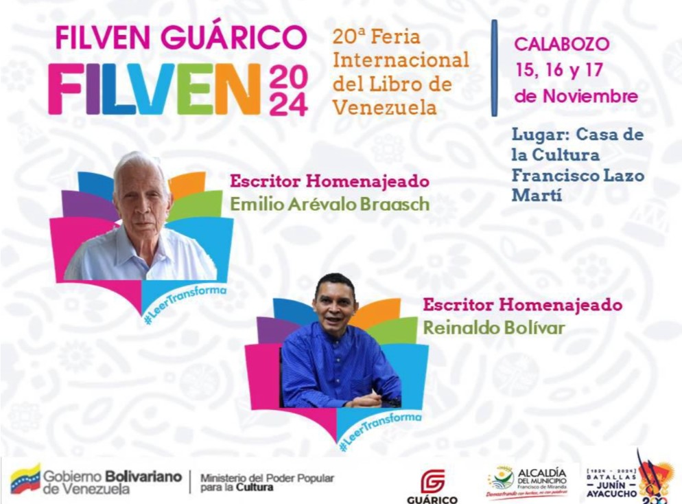 La 20.ª Filven continúa recorriendo el país con su lema Leer transforma y se instalará del 15 al 17 de noviembre en los estados Aragua y Guárico.