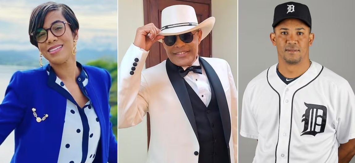 Nelsy Cruz, gobernadora de Montecristi; Rubby Pérez, cantante de merengue; y Octavio Dotel, expelotero de Grandes Ligas. / Foto: RR SS